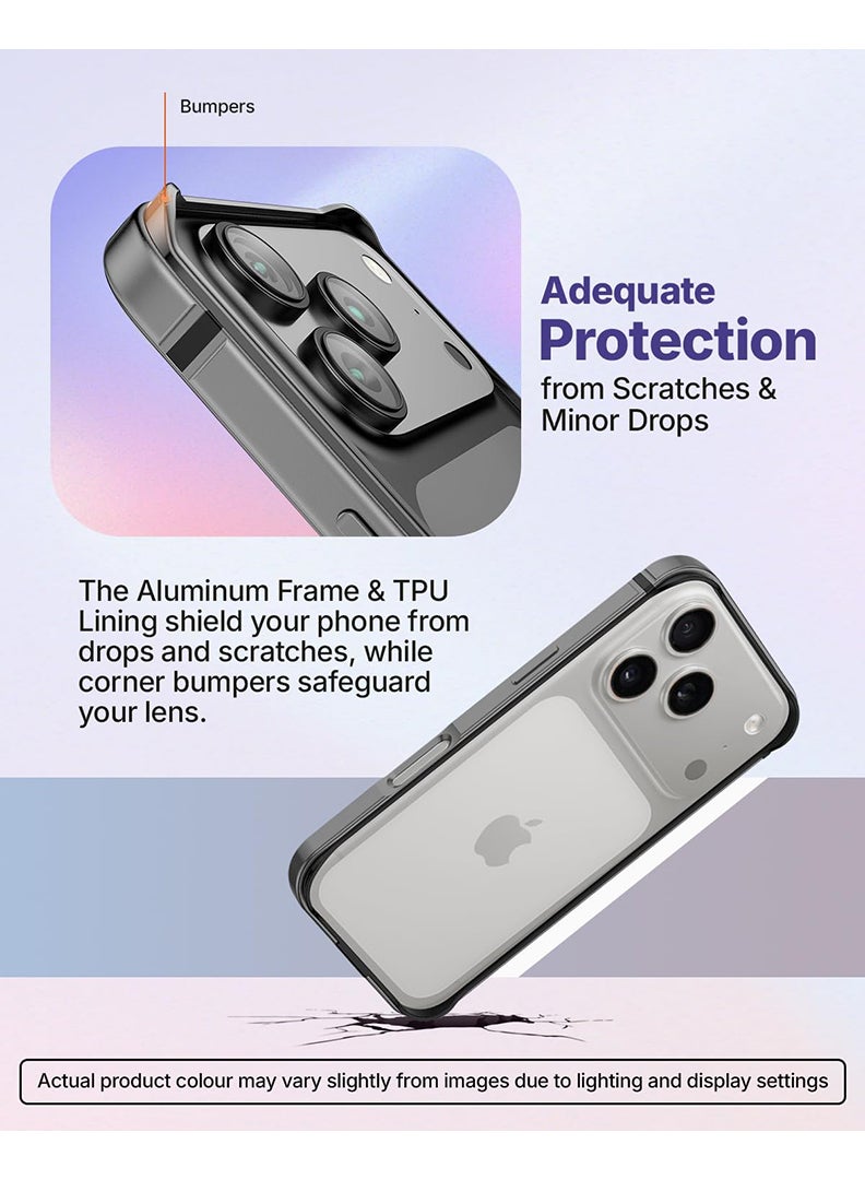 Theodor iPhone 17 Pro max Aluminum Frame Metal Bumper Frame Slim Hard Case Cover, Metal Frame Armor with Soft Inner Bumper, Raised Edge Protection for iPhone 17 pro max for 6.9", Natural Grey - Image 3